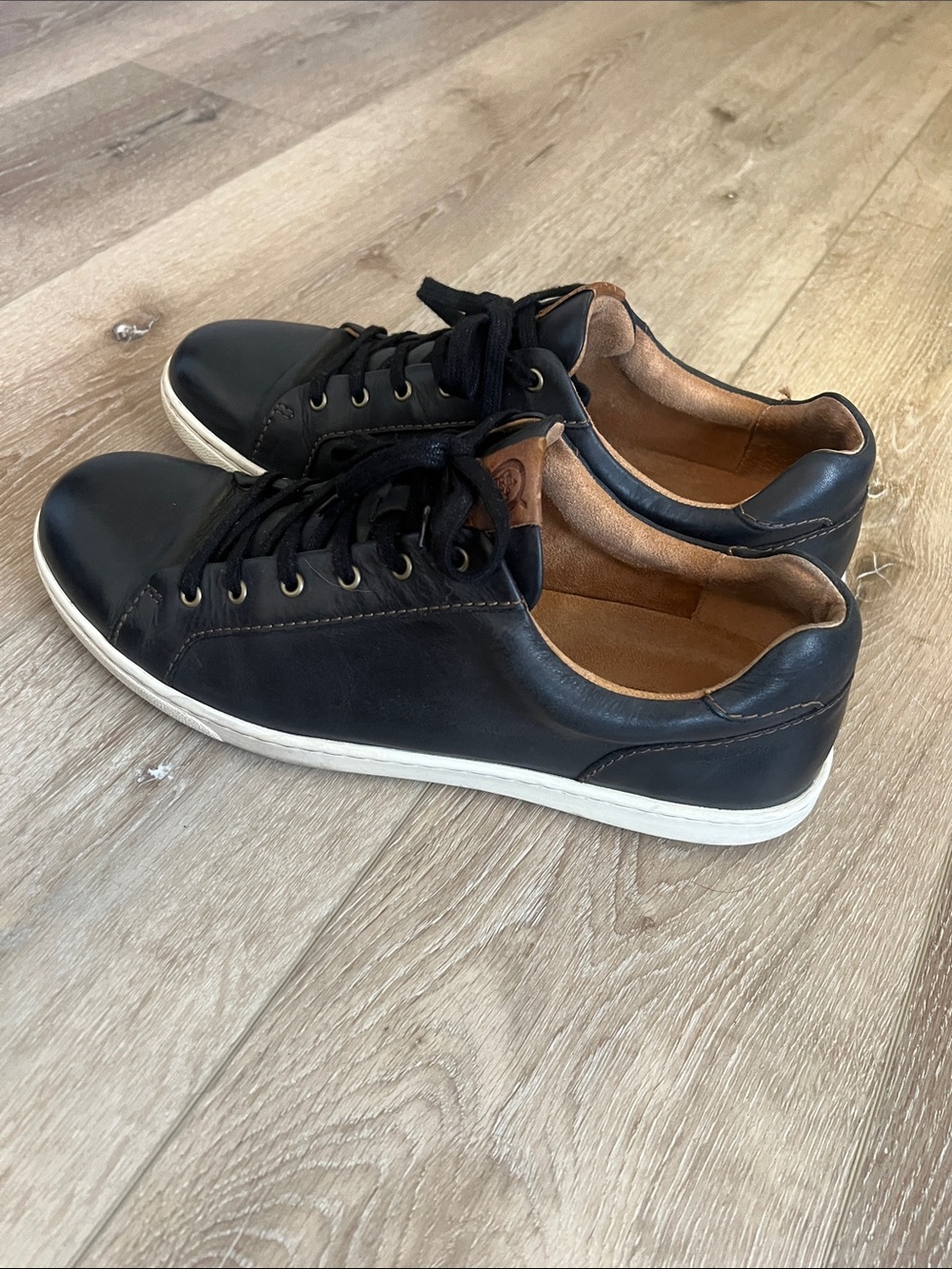 Born - Black Leather Low-Top Sneakers with White Sole, Great Condition!